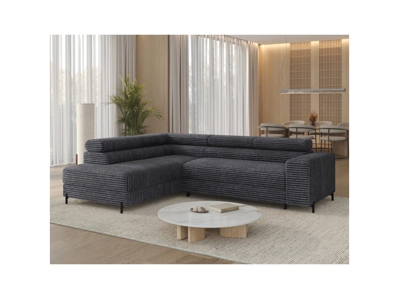 Canapé d'angle colesia convertible 5 places gris foncé velours côtelé – gauche – 274x200cm  - Conforama B