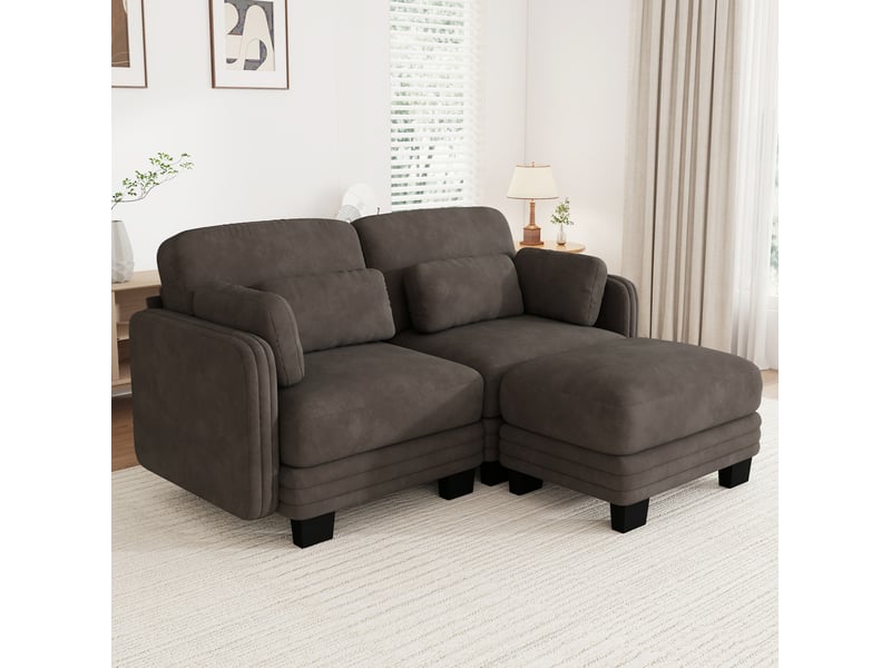 Canapé d’angle modulable 2 places 176x143x88 cm chenille marron - Conforama W