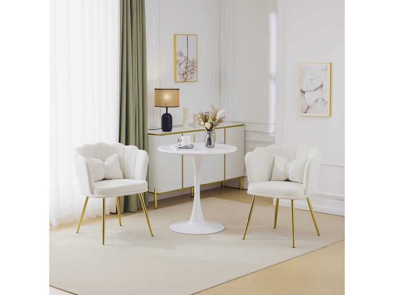  Fauteuil de salon lot de 2 avec dossier pétale, coussins et pieds métalliques dorés en velours beige  - Conforama B