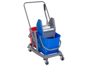 Chariot de lavage chariot de nettoyage professionnel presse à mâchoire 2 seaux 25 l 73l x 45l x 92h cm plastique gris rouge bleu