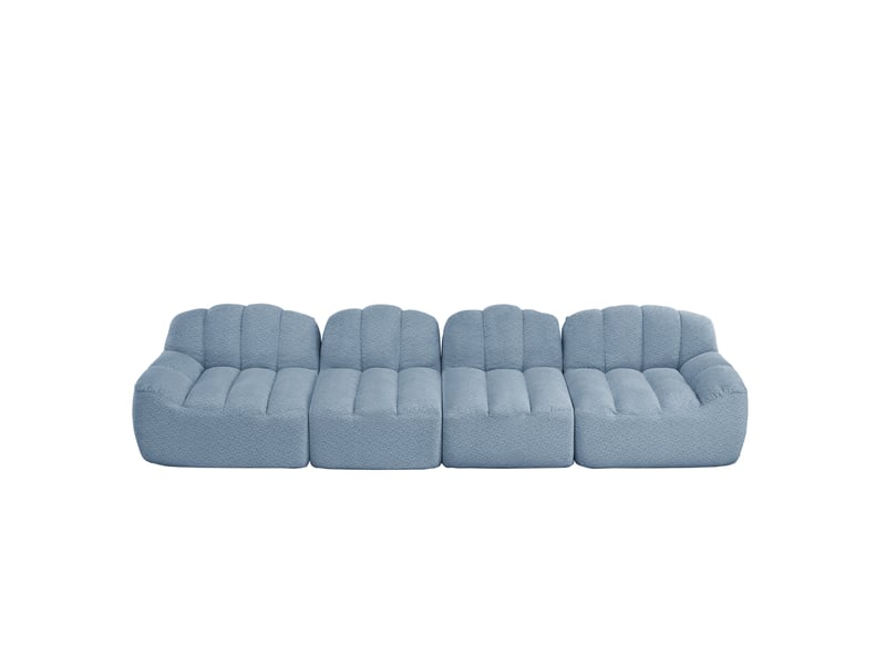  Canapé modulaire 4 places bleu en tissu bouclette, assise profonde et forme coquillage pour le salon  - Conforama A