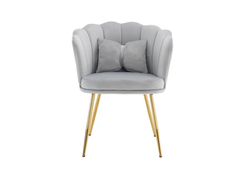  Lot de 6 chaises de salle à manger 58x63x77cm – avec pieds dorés - coussin papillon velours - gris  - Conforama A