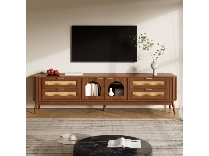  Meuble tv bas 180 cm, finition noyer, avec éclairage led  - Conforama D