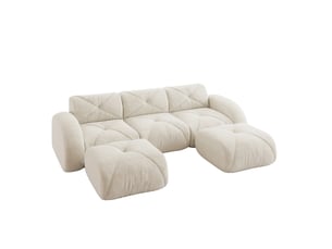 Canapé modulable en u 3 places beige clair en tissu, avec 2 poufs, sans montage, pour salon familial