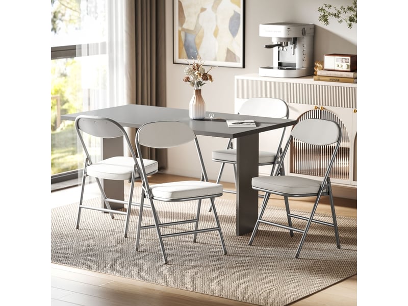 Chaises pliantes lot de 4 rembourrées - lpospi - dossier incliné, cadre métal, repasbureau - polyester - blanc crème - Conforama B