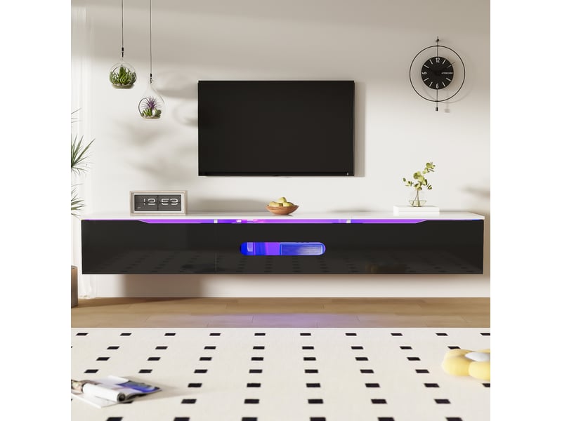 Meuble tv modenvie 180 x 35 x 30 cm led 16 couleurs mural ou à poser noir et blanc - Conforama E