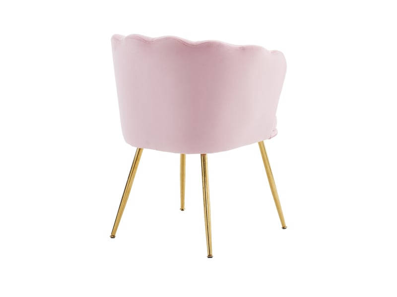  Fauteuil à assise rembourrée en velours avec dossier en pétales, coussin papillon et pieds métalliques dorés, rose  - Conforama E