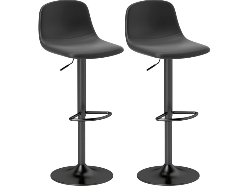  Tabouret de bar lot de 2 réglable en hauteur, pivotant avec dossier et repose-pieds en similicuir noir  - Conforama A