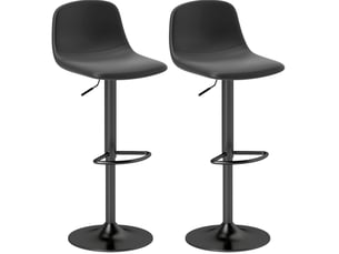 Tabouret de bar lot de 2 réglable en hauteur, pivotant avec dossier et repose-pieds en similicuir noir