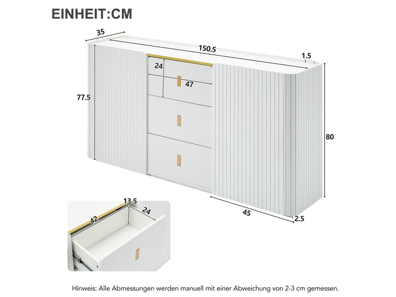  Buffet avec éclairage led, 2 portes et 3 tiroirs, 150 cm evryae  - Conforama E