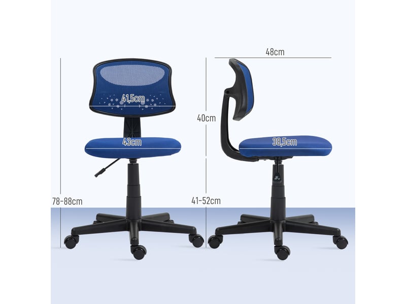  Chaise de bureau sans accoudoirs, pivotante, avec dossier en maille respirante et hauteur réglable, bleue.  - Conforama D