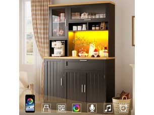 Buffet de cuisine -buffet haut led avec vitrine portes vitrées - rangement cuisine avec tiroir et placards 104x40x180cm - noir