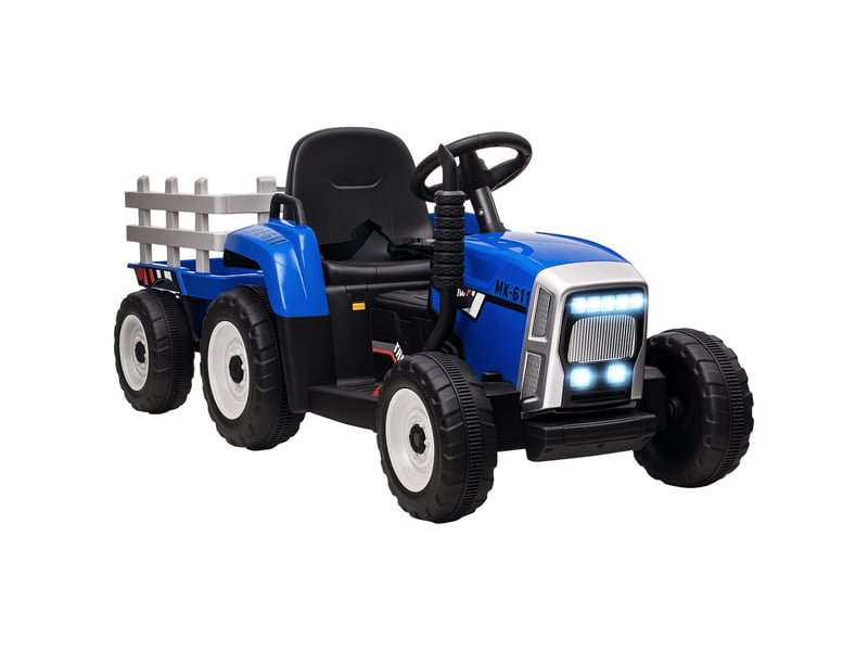  Voiture électrique pour enfants avec remorque, télécommande, phares, vitesse de 3 à 6 kmh, pour les enfants de 3 à 6 ans, bleue  - Conforama A