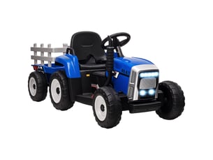 Voiture électrique pour enfants avec remorque, télécommande, phares, vitesse de 3 à 6 kmh, pour les enfants de 3 à 6 ans, bleue