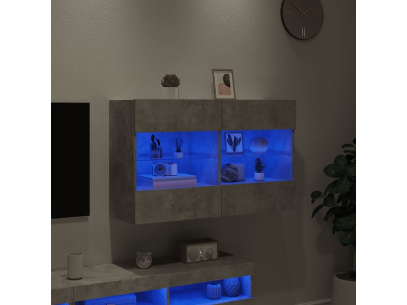  Meuble tv - banc tv - meuble de rangement mural avec lumières led gris béton 98,5x30x60,5 cm  - Conforama C