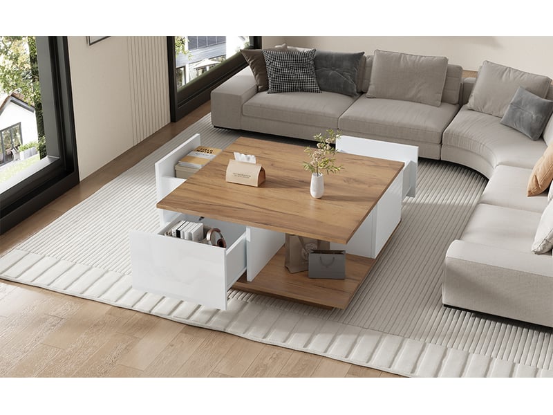  Table basse carrée 70 x 70 cm en panneau de particules avec finitions brillantes  - Conforama C