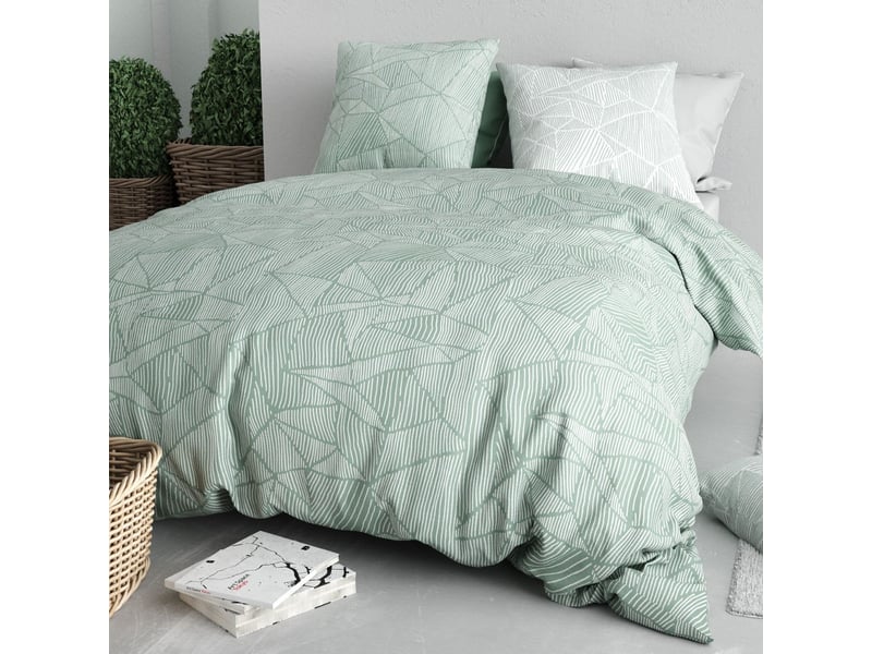  Parure housse de couette 240x220cm + 2 taies motif floral vert et blanc 100% coton - daley DALEY - Conforama B