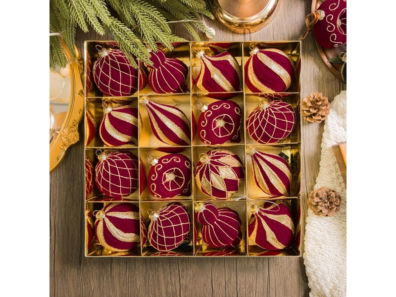  Lot de 16 boules de noël 8 cm, décorations suspendues pour sapin de noël, ornements de fête pour maison, vin  - Conforama C