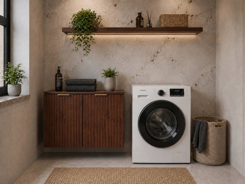 Ensemble de meubles bas flow noyer foncé 80 cm avec plan et 2 paniers à linge - Conforama B