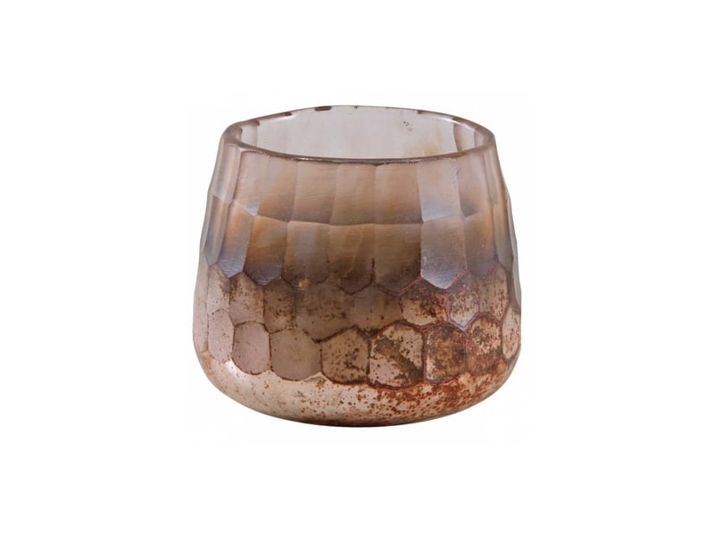  Photophore en verre teinté rose et doré 10 cm  - Conforama A