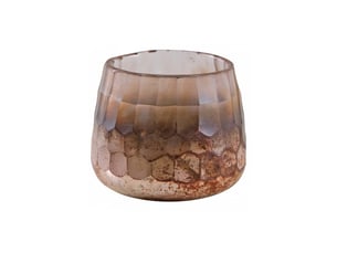 Photophore en verre teinté rose et doré 10 cm