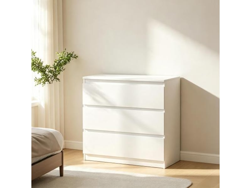  Commode 3 tiroirs au design épuré - rangement pratique et intemporel, tiroirs spacieux  - Conforama B