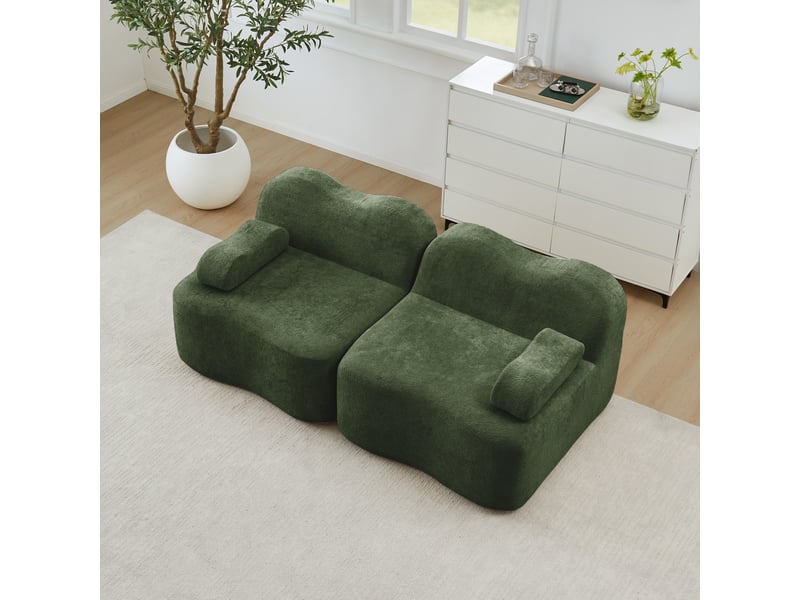 Canapé modulaire 2 places sans armature avec assise profonde et accoudoirs ergonomiques en velours vert - Conforama D
