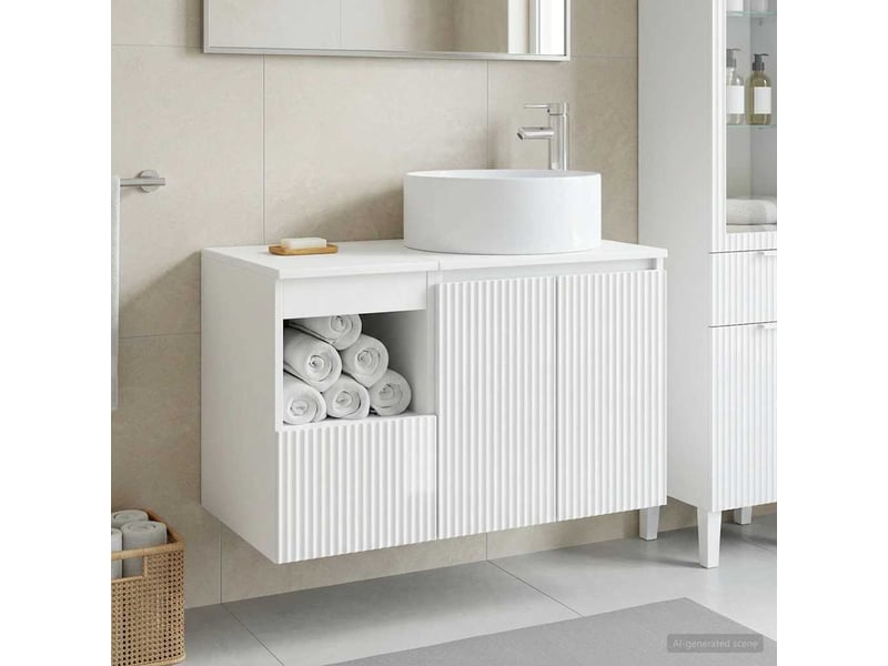  Ensemble de mobilier de salle de bain 2 pc blanc brillant cf64007  - Conforama B