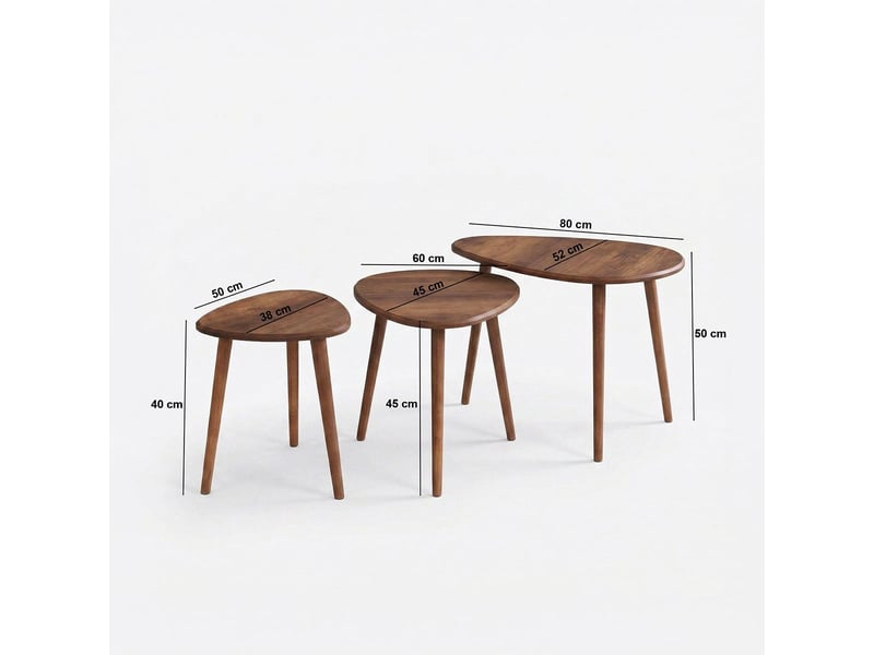  Set de tables basses de salon en mdf avec pieds en bois alvin - beige  - Conforama C