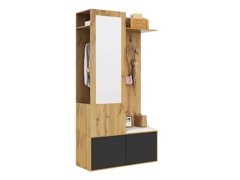 Portemanteau avec banc et rangement 100 x 191 cm en mdf noir et bois - Conforama A