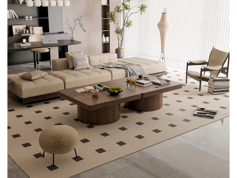 Table basse carrée à plateau façon parquet et pied central teinte noyer 78 × 78 × 38 cm IKSETERA TRADING LTD - Conforama W