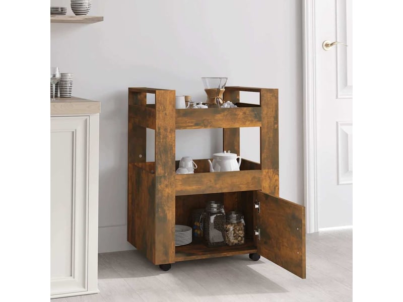  Desserte de cuisine, chariot de rangement chêne fumé 60x45x80 cm bois d'ingénierie shl48752  - Conforama C