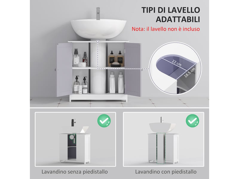  Meuble sous lavabo 60 x 30 x 60 cm avec découpe en u, blanc et gris  - Conforama R