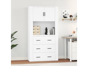 Buffet haut - bahut - meuble de rangement blanc bois d'ingénierie