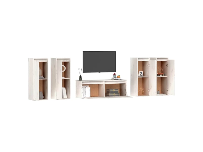  Lot de 5 meuble tv bas salon blanc bois massif de pin shl8511  - Conforama D
