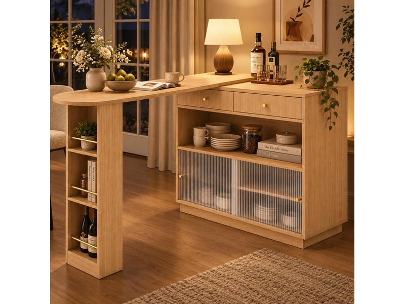  Îlot de cuisine 120x30x100 cm extensible pivotant à 360° coloris chêne clair  - Conforama E