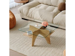 Table basse carrée en verre trempé avec 1 niche et plateau en mdf, style moderne, pour salon, 80 × 80 × 40 cm