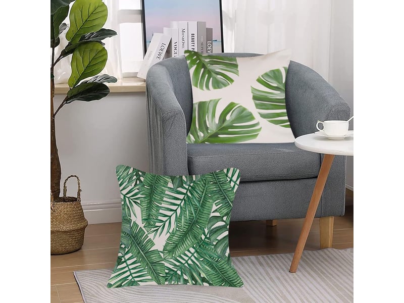  Lot de 4 housse de coussin 45 x 45 cm feuilles tropical vert polyester lin décoratif taie d'oreiller pour canapé lits chaises voiture salon Home cushion cover - Conforama C