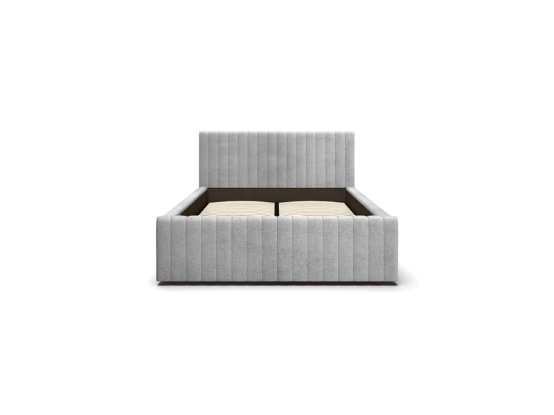 Lit eloria 160x200 gris clair avec tête de lit capitonnée et sommier inclus  - Conforama D