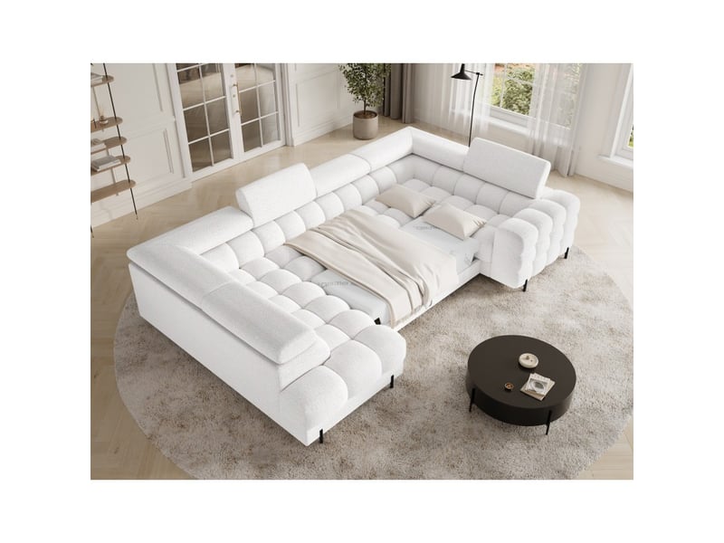 Canapé panoramique convertible factory 3 places blanc – angle gauche avec coffre - Conforama B