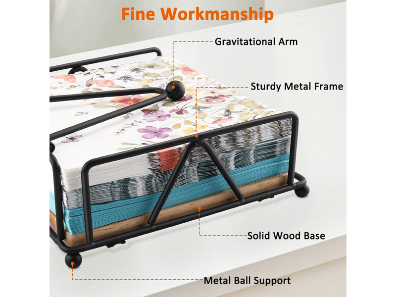  Porte serviette de table, distributeur de serviettes en métal barre lestée, 18 x18 x 8 cm porte-serviettes papier avec base en bois  - Conforama C