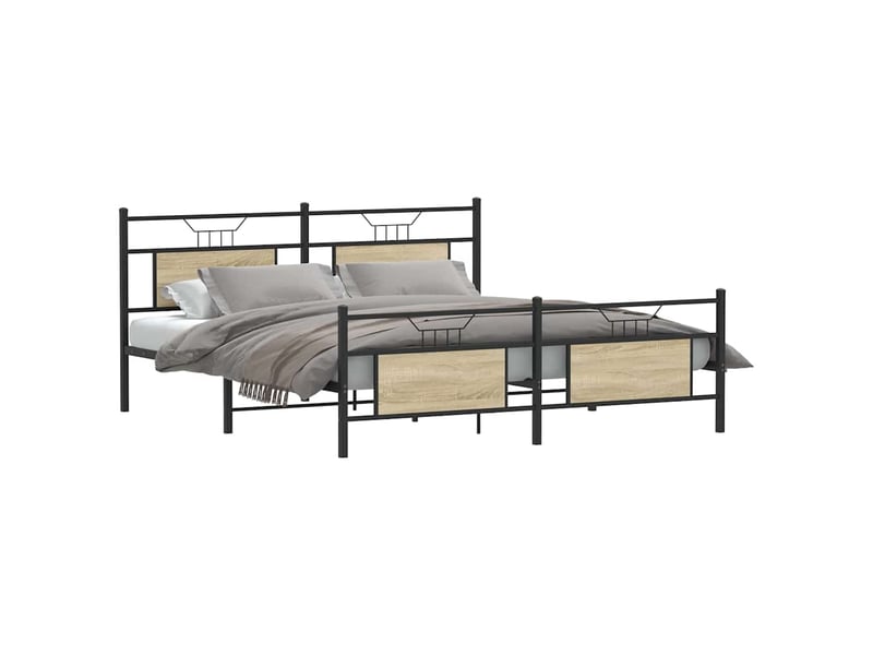  Lit double- lit adulte -  cadre de lit en métal sans matelas chêne sonoma 180x200 cm  - Conforama B