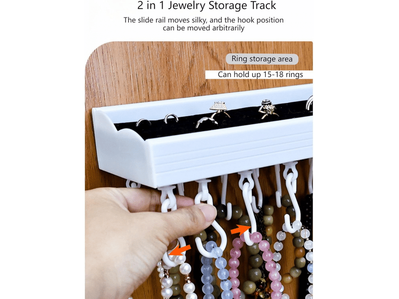 Organiseur de bijoux mural avec plateau porte-bague en velours, organiseur de bijoux à suspendre avec 20 crochets en s réglables, rangement - Conforama E