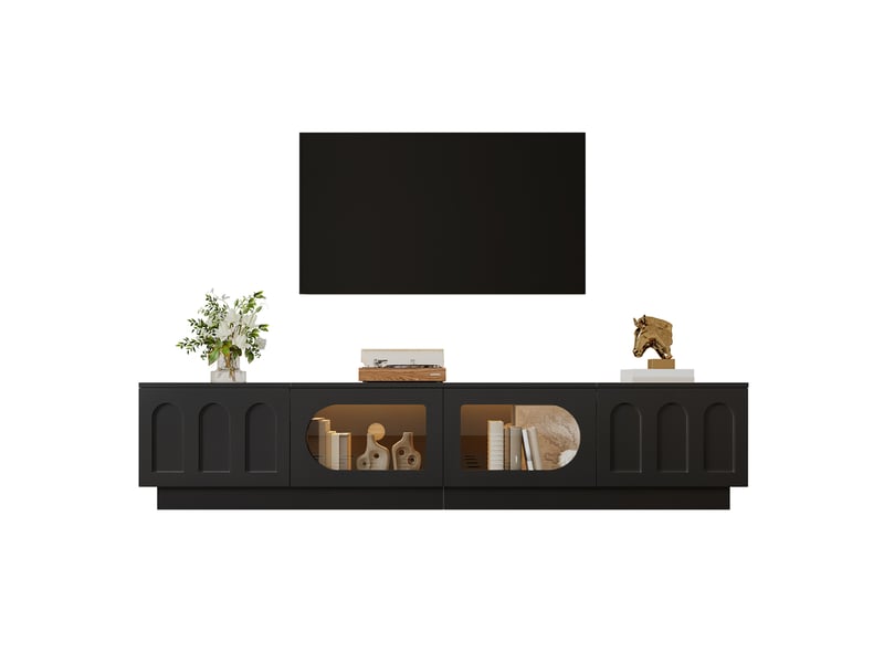 Meuble tv 4 portes avec led pilotée par application 200x40x42 cm noir - Conforama A