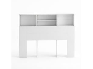 Tête de lit avec 4 niches ouvertes et fixation murale, blanche, pour chambre, 140 × 19 × 103,5 cm