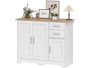 Buffet de salon, meuble de rangement avec 2 tiroirs, 3 portes et une étagère réglable, 100 x 40 x 78 cm, bois blanc et naturel
