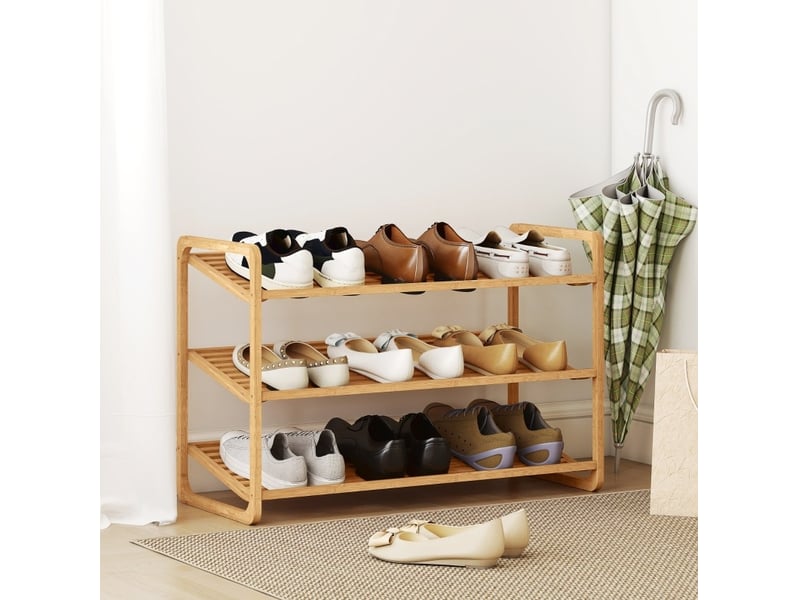  Étagère à chaussures en bambou 76 x 33 x 50,8 cm – naturel – 3 niveaux, gain de place pour l'entrée  - Conforama B