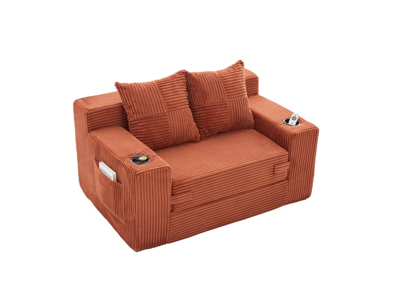  Canapé convertible 2 places en velours côtelé orange 151 x 133 cm homvra  - Conforama A