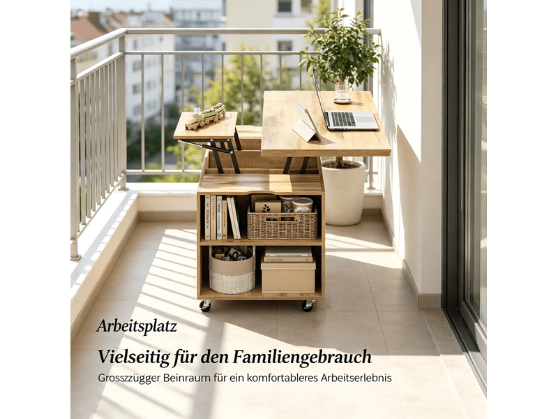  Table basse mobile 50,5x100x53 cm plateau relevable bois métal chêne clair  - Conforama D