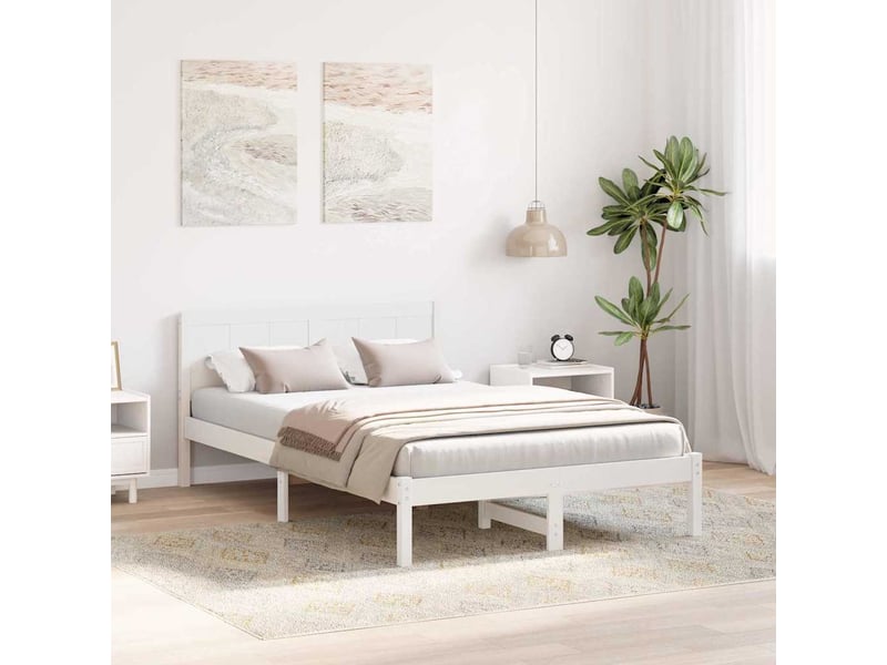  Lit double- lit adulte -  cadre de lit blanc 135 x 190 cm bois de pin massif  - Conforama B